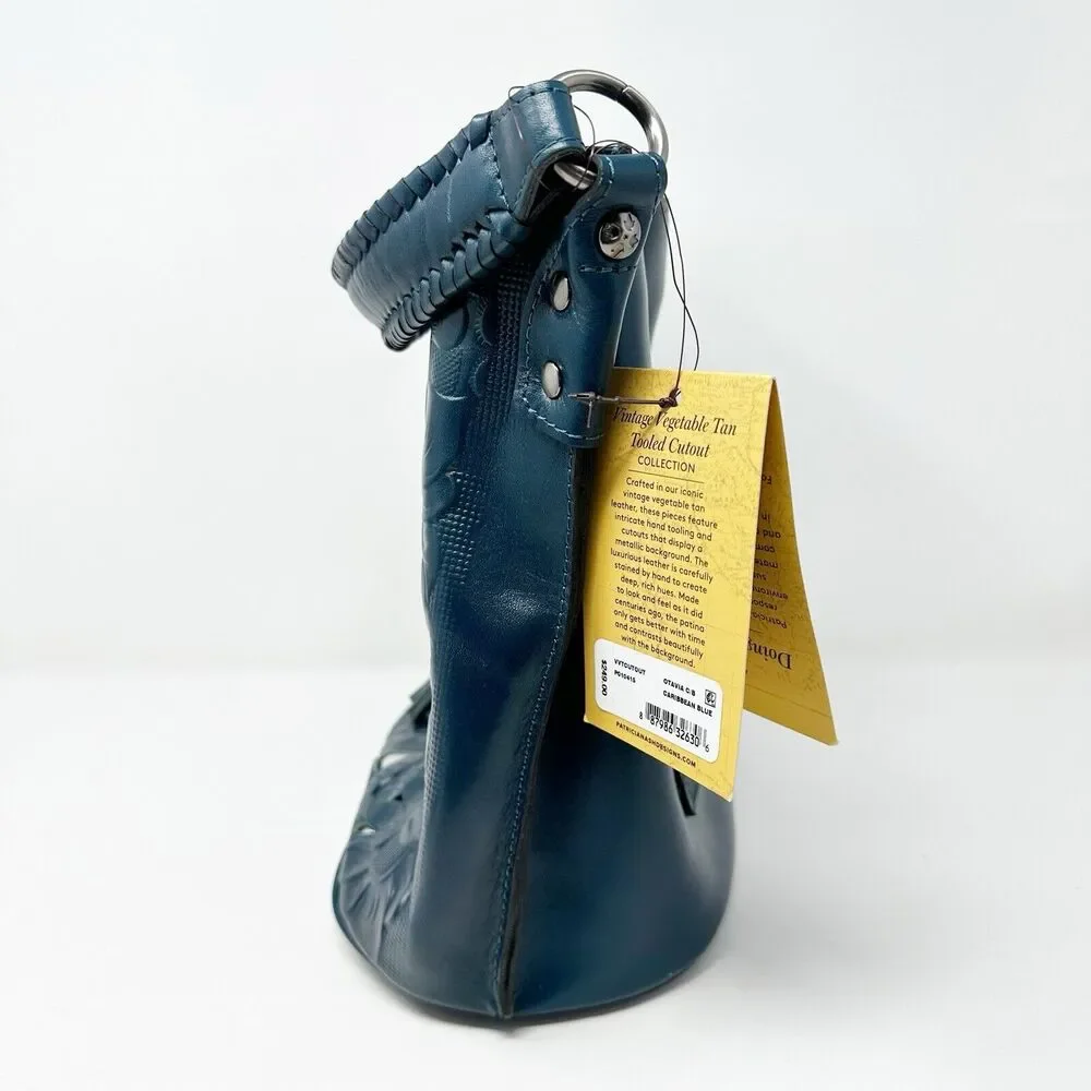 Patricia Nash Otavia Bucket Crossbody Bag Cutout Tooled‎ Tassel Carribean Blue